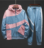 Tracksuit Set Men Spring Autumn Sport Suit Hooded Sweatshirts+Pants Hip Hop Patchwork Two Piece Set For Men Sweatsuit Clothing