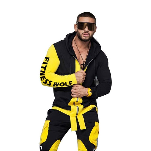2019 new European and American sports casual suit for men monochromatic pants hooded zipper jacket Mextonmen autumn/winter style