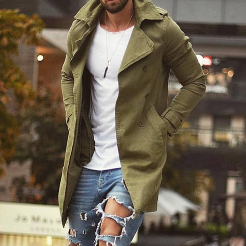 Men's Trench Coat 2019 Autumn Army Green Military Fashion Plus Size Basic Outwear Men Windbreaker 3XL 4XL Causal Blue Long Coats