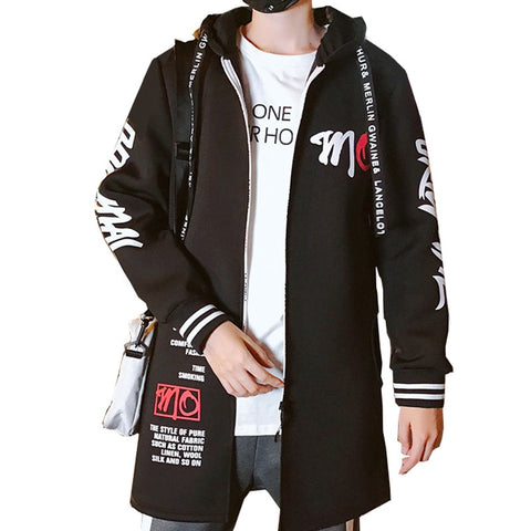 North Winter Jacket Men Hip Hop Long Trench Coat Man Steam Punk Korean Hoodies Windbreaker Face Plus Size 3XL Clothing 2019