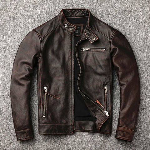 Free shipping.classic motor style,vintage genuine leather Jacket,fashion men brown Leather coat,street biker coat,sales