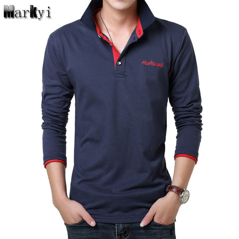 MarKyi 2017 Fashion Embroidered Logo Mens Polo Shirts Brands 23 Colors Casual Polo Long Sleeve Shirts For Men Size 3xl