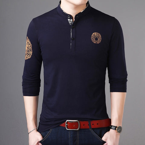 2019 New Fashion Brand Polo Shirt Mens Stand Collar Trends Tops Street Wear Mercerized Cotton Long Sleeve Polos Mens Clothing